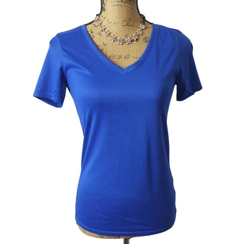 Nike Womens Tee Sz S Blue Royal Fitted  V-Neck Dri-FIT Short Slv Athletic Run